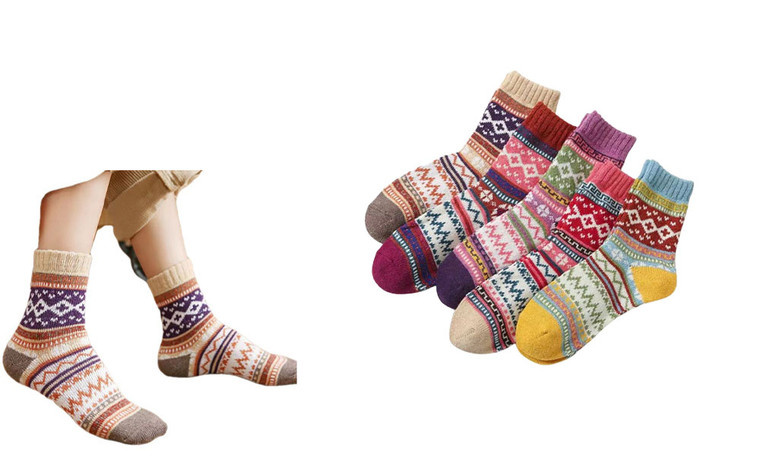 2407 NEW 5PC women's mid length color striped socks LA8673