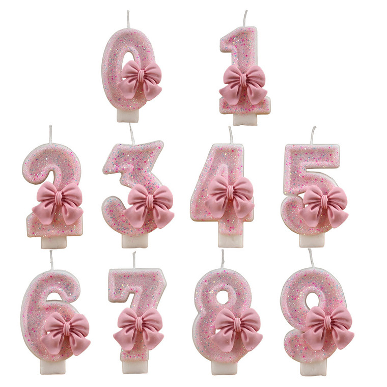 2407 NEW Creative Digital Candle Girl Pink Bow Birthday Candle 8823LA