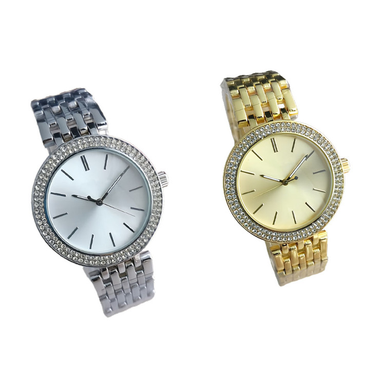 2407 NEW Double row diamond studs, simple scale style, trendy steel strap watch  LA8909