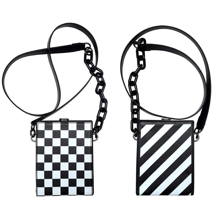 2408 NEW Striped crossbody bag checkerboard crossbody bag box bag chain bar small square bag 8828