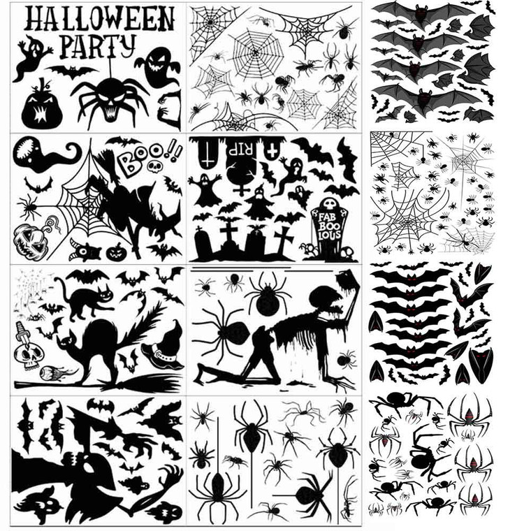 2409NEW-12pcs Halloween Stickers - Bats, Pumpkins, Haunted House 8759