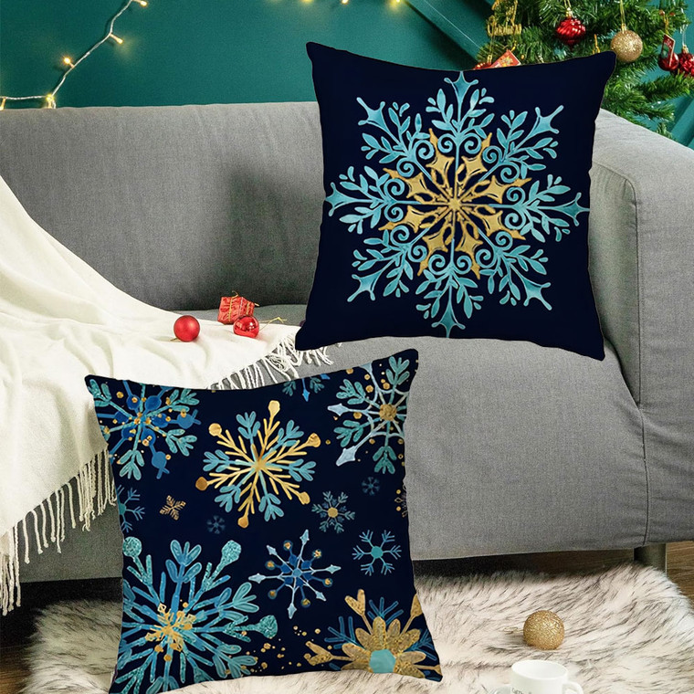 NEW  2410  2 Pack Christmas Eve Snowflake Pillowcase Home Living Room Pillow 8592