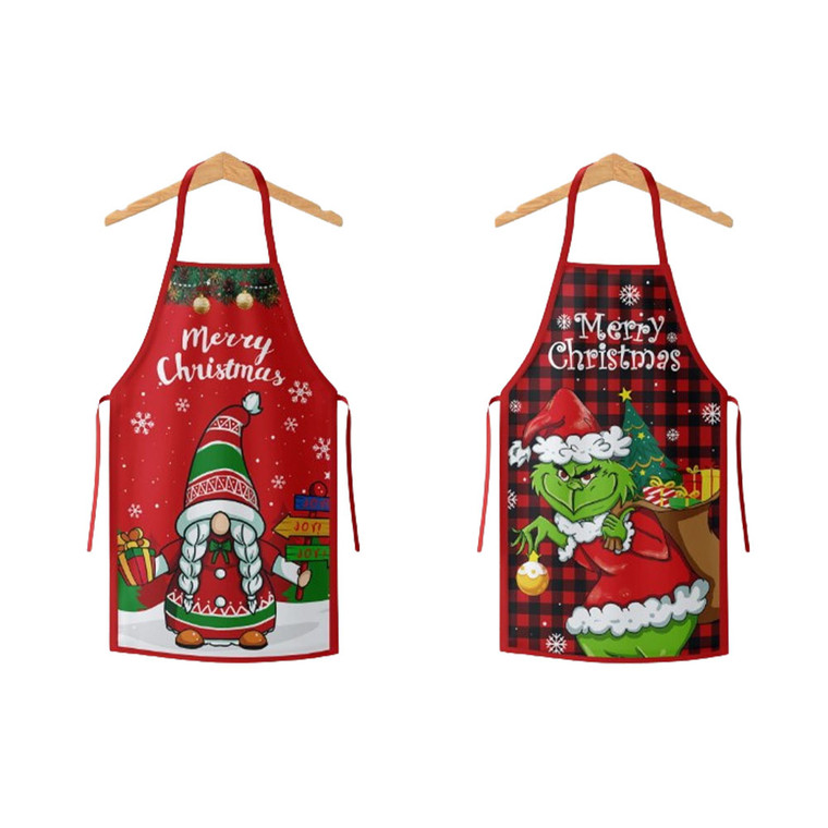 2411 New 2PC Christmas Apron Grinch Dwarf Home Kitchen Apron 8962