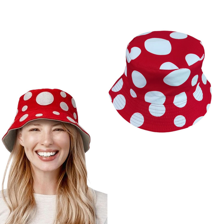 2411 New Double sided fisherman's hat with red and white mushroom pattern 8972