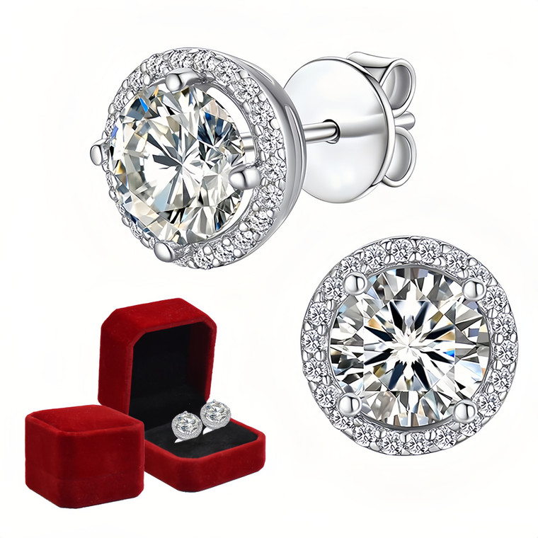 NEW  2411 Women Moissanite Element Earrings （Round）  8598