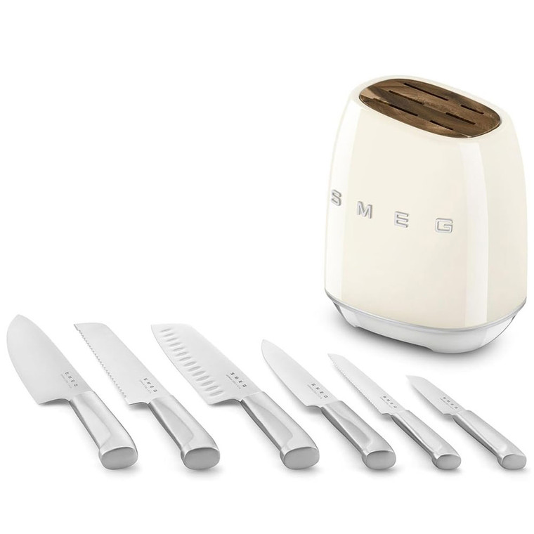 NEW  2503  6-Piece Stainless Steel Knife Set With Knife Block – Cream  9063