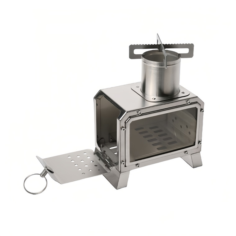 NEW  2504   Portable Camping Outdoor Stainless Steel Desktop Camping Wood Stove Fire Window Heating Stove  9092