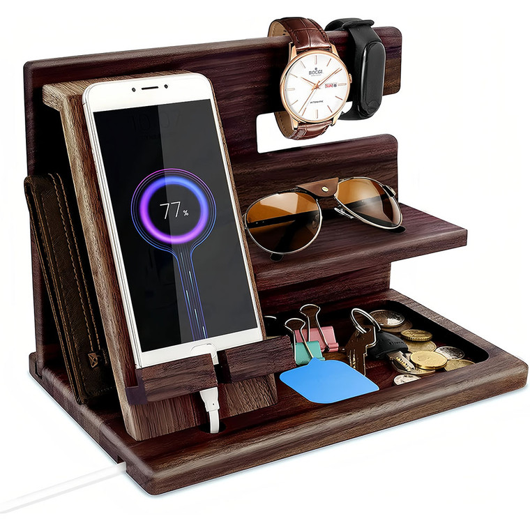 NEW  2504  Gifts for Men Bracket Organiser Him Wood Phone Docking Station  9096