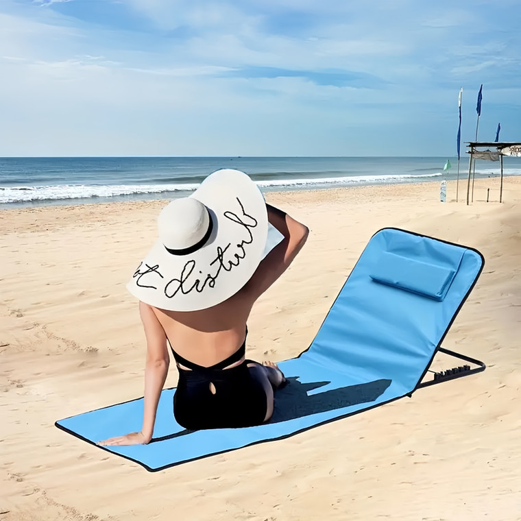 NEW  2507  Portable Folding Reclining Chair With Adjustable Backrest Beach Mat   9442