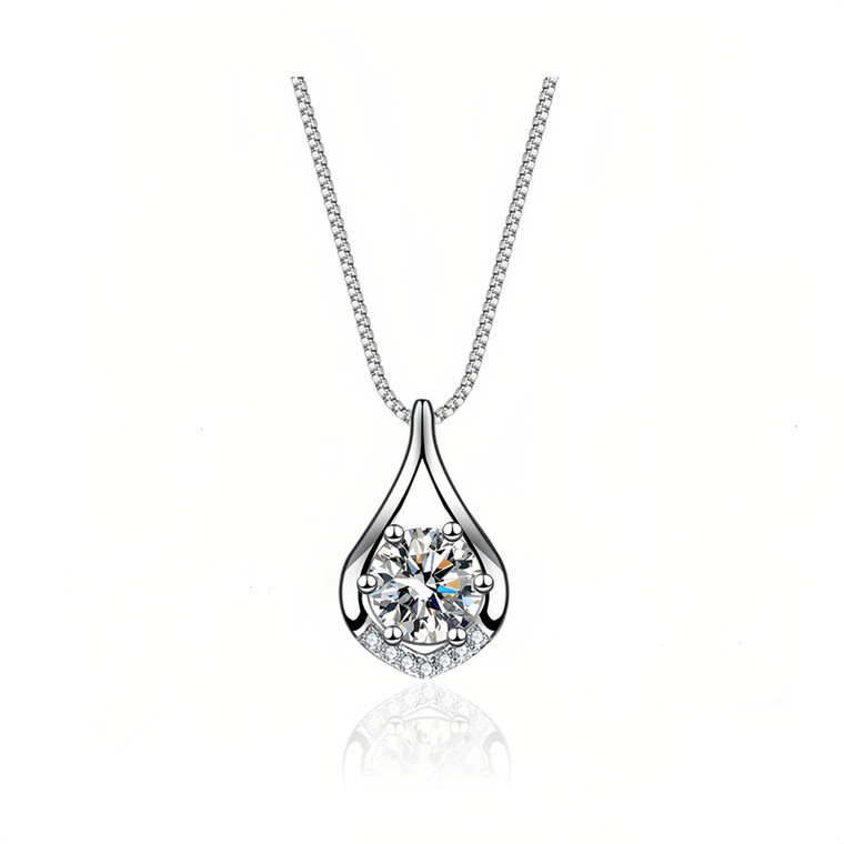 NEW  2507  Moissanite One Carat, Diamond Teardrop Pendant Necklace  9446