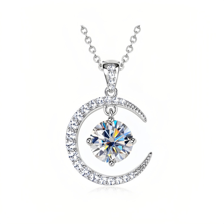 NEW  2507  Women's Crescent Moissanite Necklace Pendant Clavicle Chain  9447