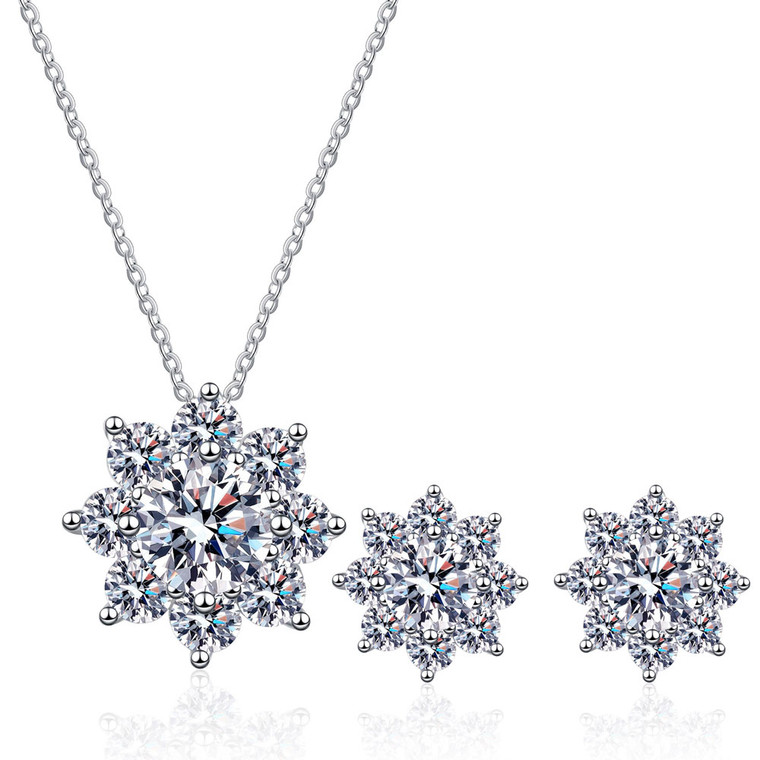 NEW  2507  925 Sunflower Moissanite Element One Carat Necklace Earring Set﻿ 9664