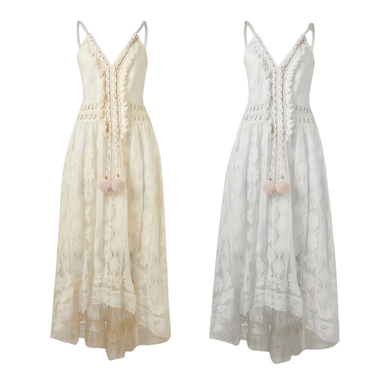 2507 NEW-Solid color suspender lace long dress 9524