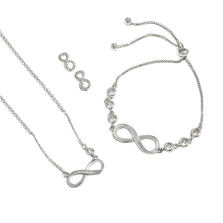 NEW  2507 8-Character Infinite Symbol Mobius 3pcs Necklace Earrings Bracelet 9526