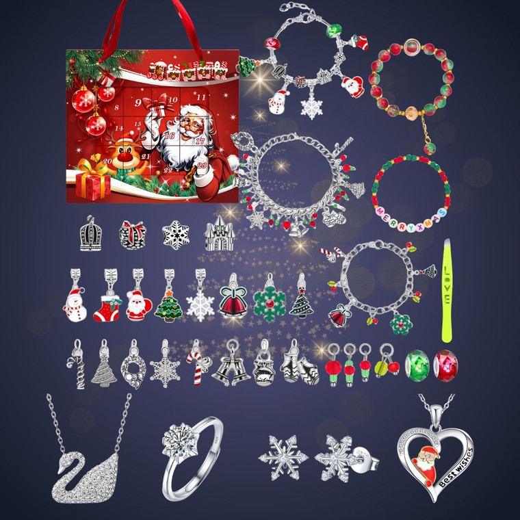 NEW  2508 Festive Advent Calendar Bracelet Featuring Moissanite Stone Jewelry Pieces9725