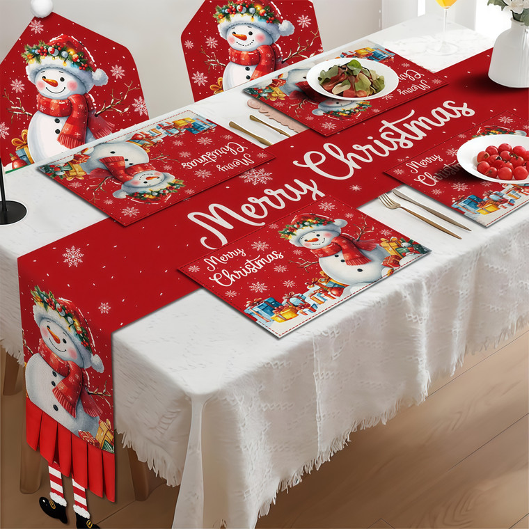 NEW 2509 Christmas-themed restaurant decoration: Linen table flag placemats and chairs set of 9 pieces 9397