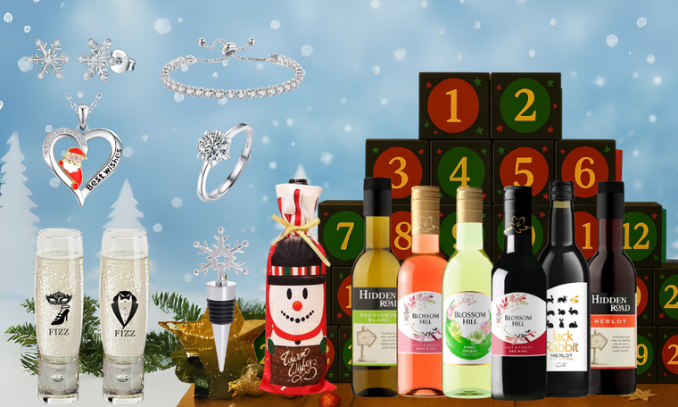 24 Days of Christmas Wine & Jewelry Advent Calendar Gift Set-12wines