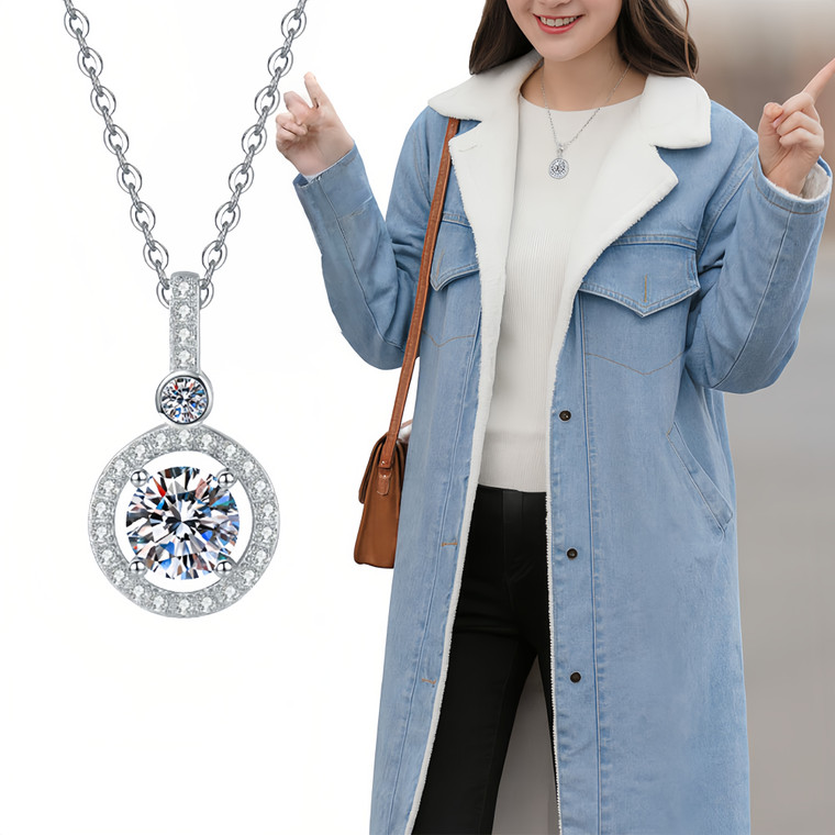 NEW  2509 Winter Women's Denim Coat Long Sleeve Thickened Warm Jacket Moissanite Necklace 9744