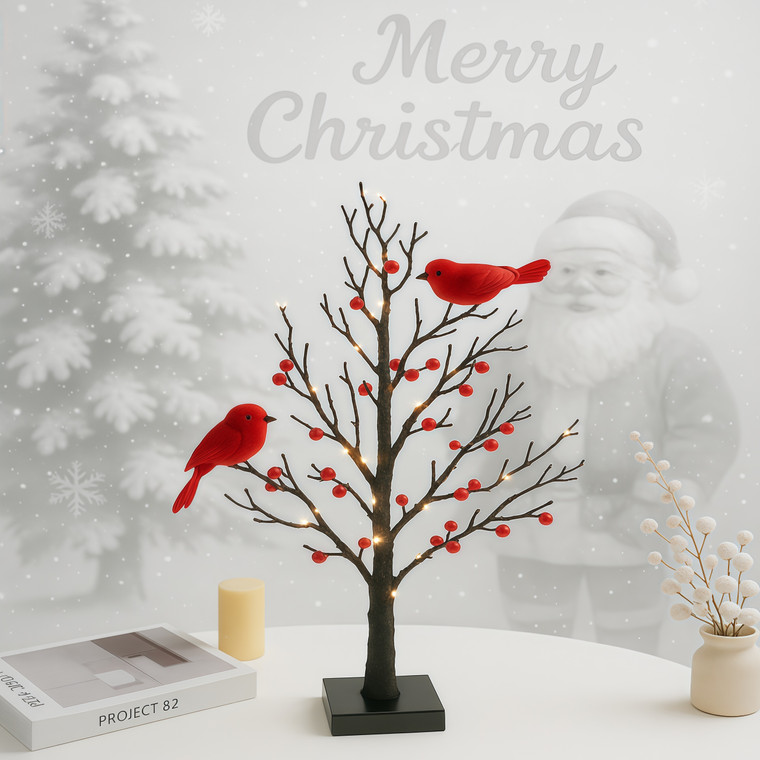 NEW 2509 CWinter Glow Red Bird Christmas Tree Light 9803