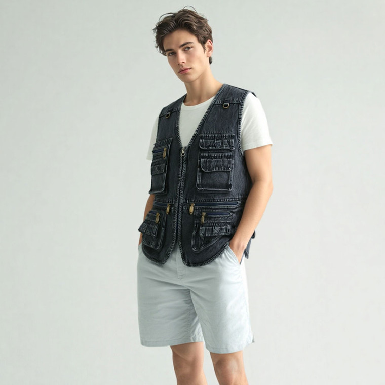 NEW  2509 Men's Zipper Multi Pockets Vest Casual Outwear Zip Up Vest  9904