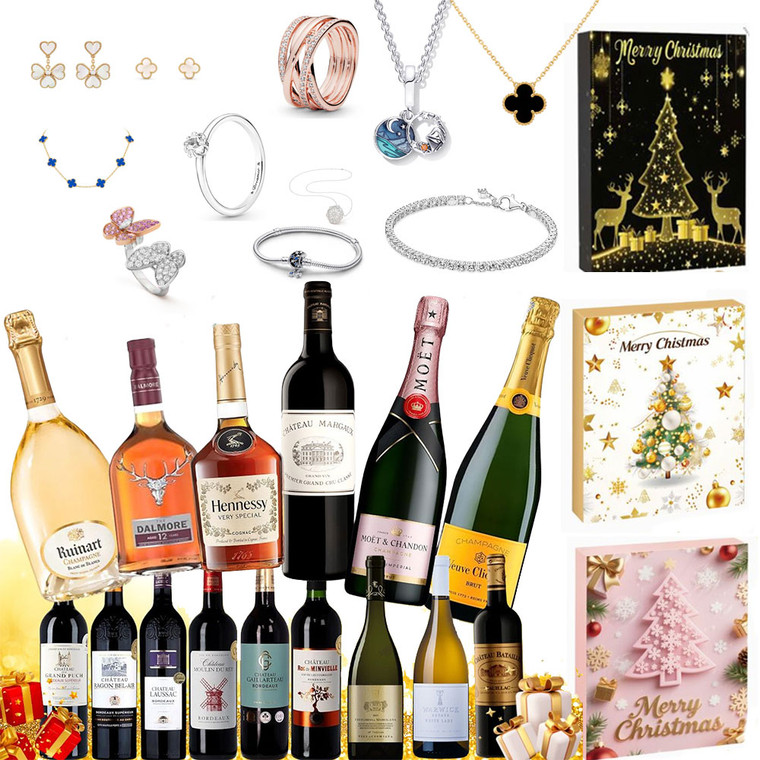 NEW  2509 Luxury 24 Days Jewllery Advent Calendar + Mystery Wine or Spirits for Christmas Day  9909