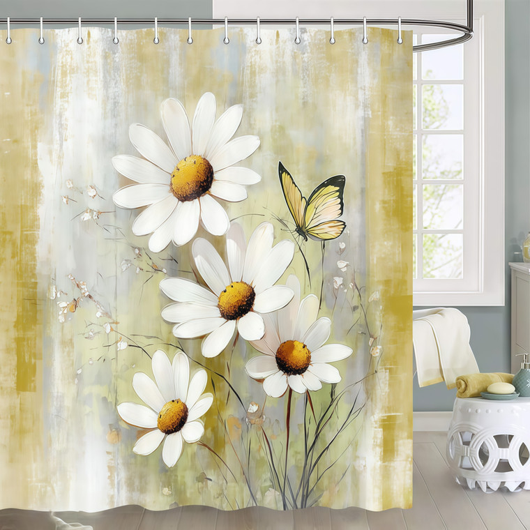 NEW  2510 Daisy And Butterfly Bathroom Shower Curtain 180*200 cm 9483