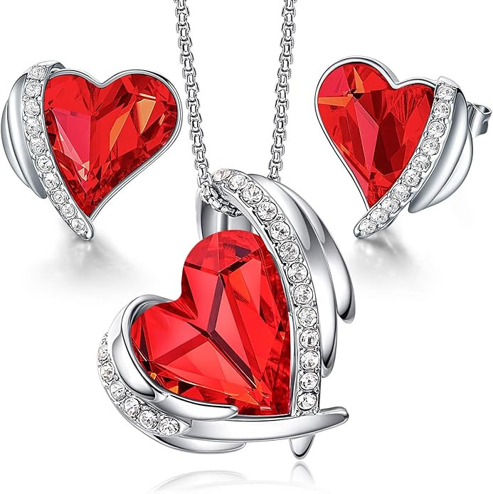 CDE Jewellery Sets Gifts for Women Heart Necklaces and Earrings Set Valentines Christmas Anniversary Birthday Mother's Day Jewelry Gifts for Mum Her Wife