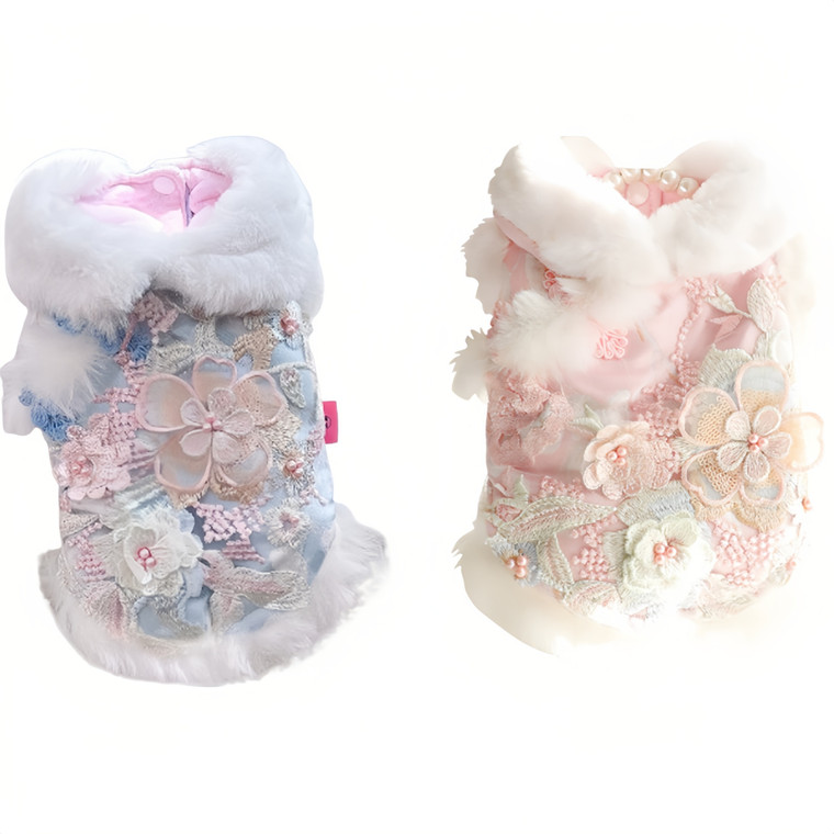 NEW 2510 Elegant Tang Style Pet Princess Outfit – Embroidered Winter Coat 9585