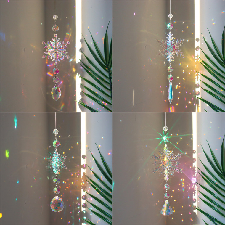 NEW 2511 Christmas Limited Edition Rainbow Crystal Light and Shadow Snowflake Pendant - 4pcs 9850