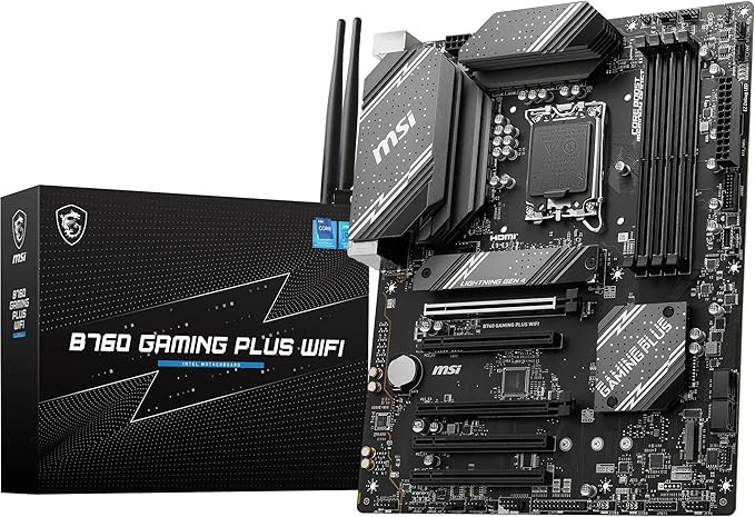 MSI B760 GAMING PLUS WIFI Motherboard, ATX - Supports Intel 12th & 13th Gen Core Processors, LGA 1700 - 75A DrMOS VRM, DDR5 Memory Boost 6800+MHz/OC, PCIe 4.0 x16, M.2 Gen4, Wi-Fi 6E