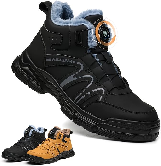 Work Boots Winter Men's Womens Keep Warm Steel Toe Cap Safety Boots Lightweight Ankle High Safety Trainers Waterproof Upper Safety Shoes Slip-Resistant Sole