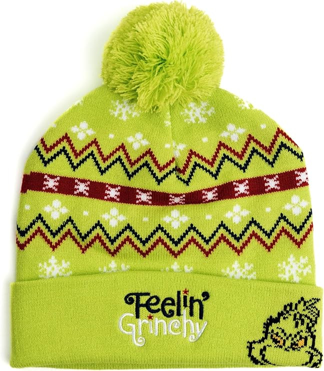 United Labels Grinch Feelin Grinchy Winter Hat with Bobble Green Knitted Unisex Wool Hat, One Size