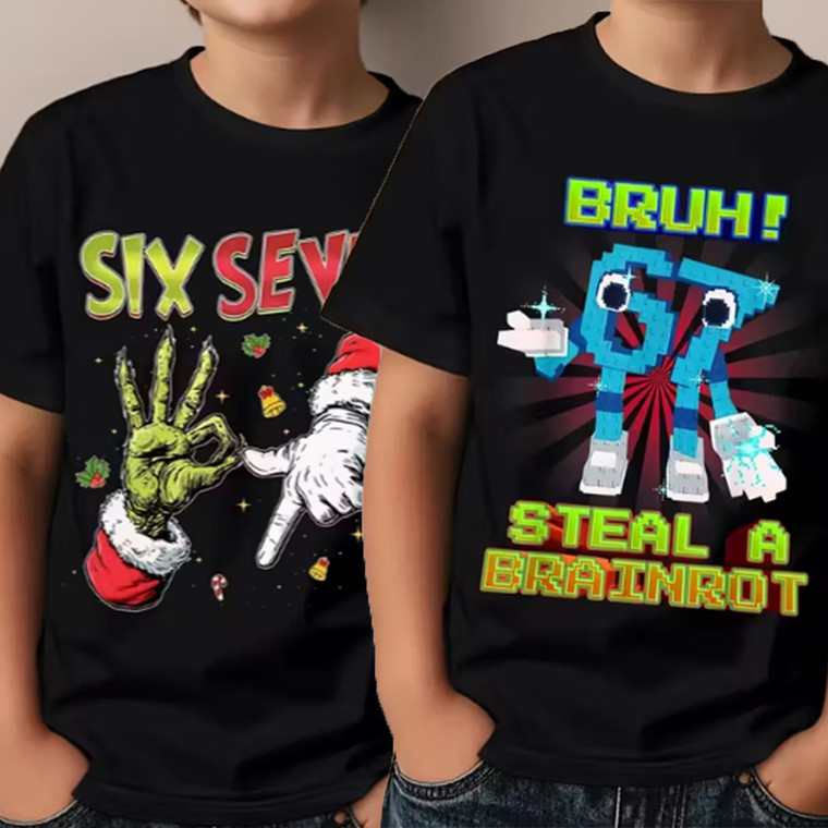 NEW 2511 Boys and Girls Casual short-sleeved shirt Bruh 67/6-7 T-shirt 9881