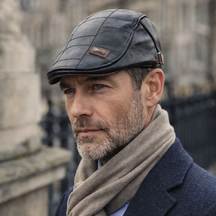 NEW  2512 Windsor Noir PU Leather Flat Cap P912