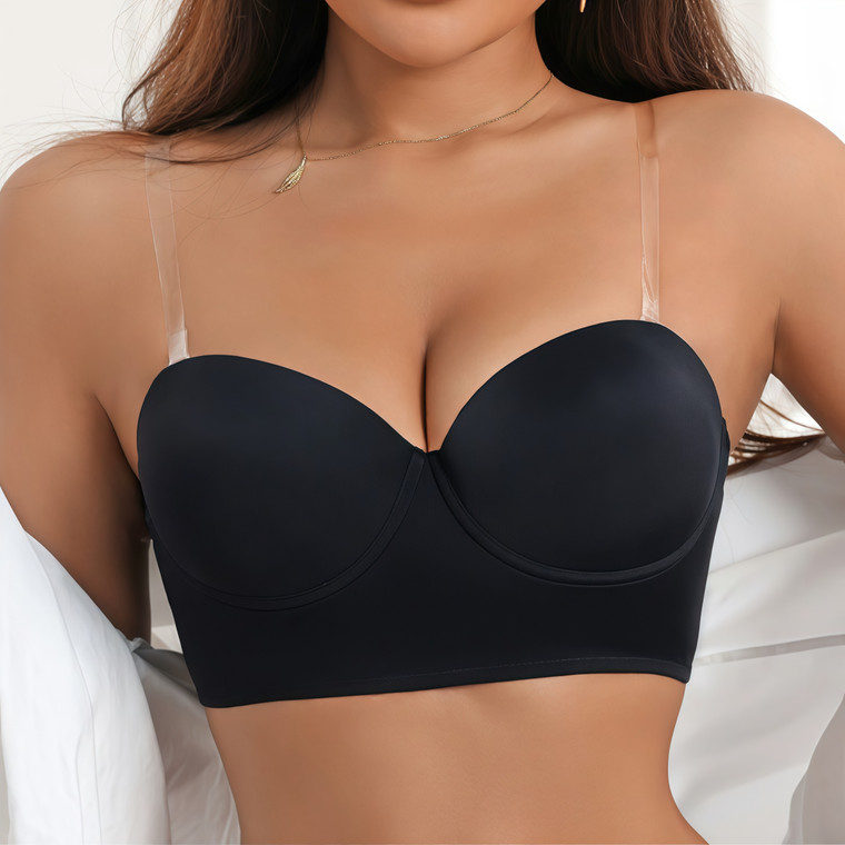 NEW 2512 Sexy transparent shoulder straps, beautiful back, gathered breathable bra J008