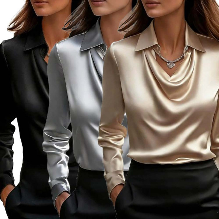 NEW 2601 Elegant Printed Minimalist Cowl Neck Shirt Collar Women's Blouse J038