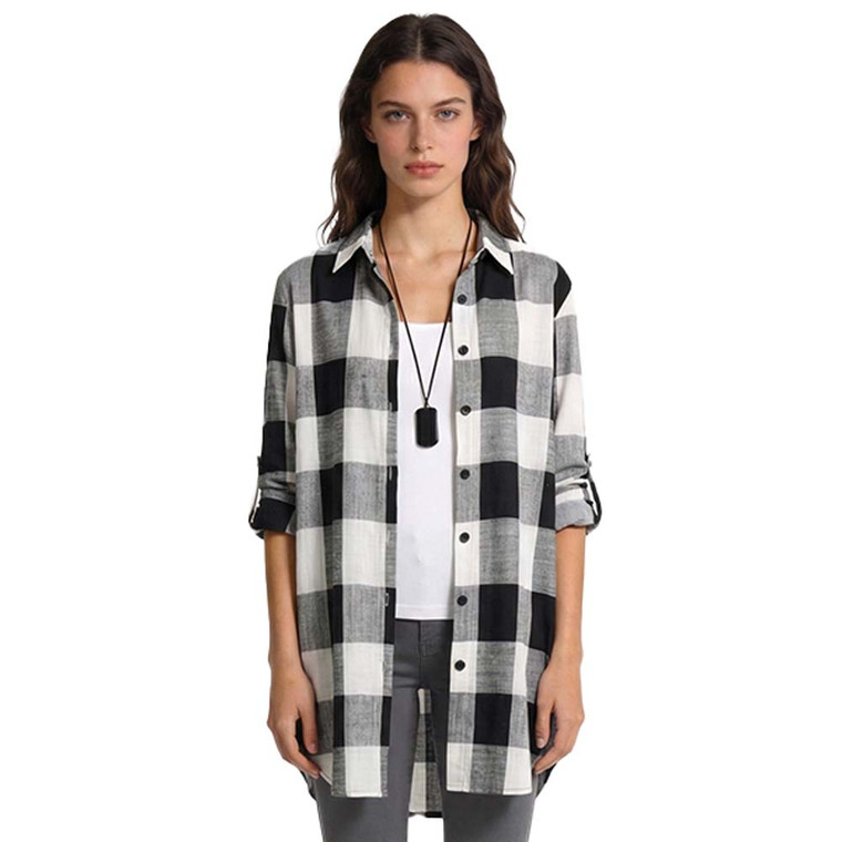 NEW 2602 Women’s Plaid Longline Shirt J044