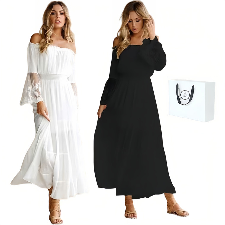 NEW 2603  ELLA  Off Shoulder Maxi Dress for Women, Long Sleeve Elegant Loose Fit Dress with Gift Bag Y026