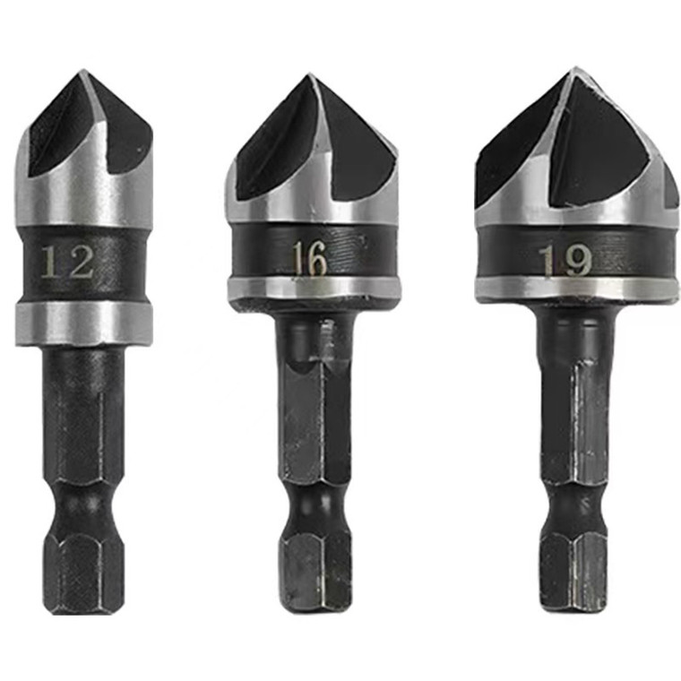 NEW 2603 3PCS Chamfer Drill Bit Set, Countersink Deburring Tool with Hex Shank (12/16/19mm) B076