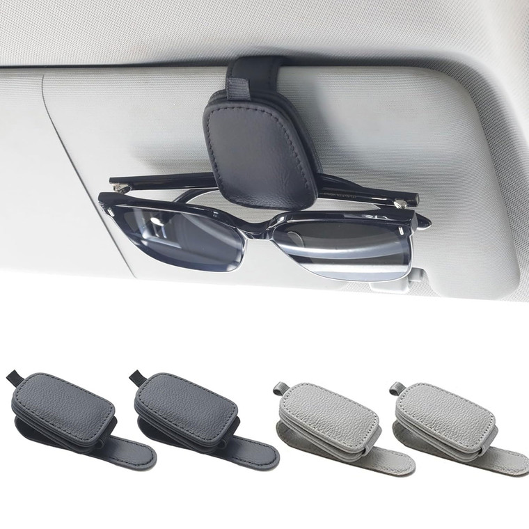 NEW 2603 2pcs Car Sun Visor Glasses Holder PU Leather Sunglasses Clip Y047