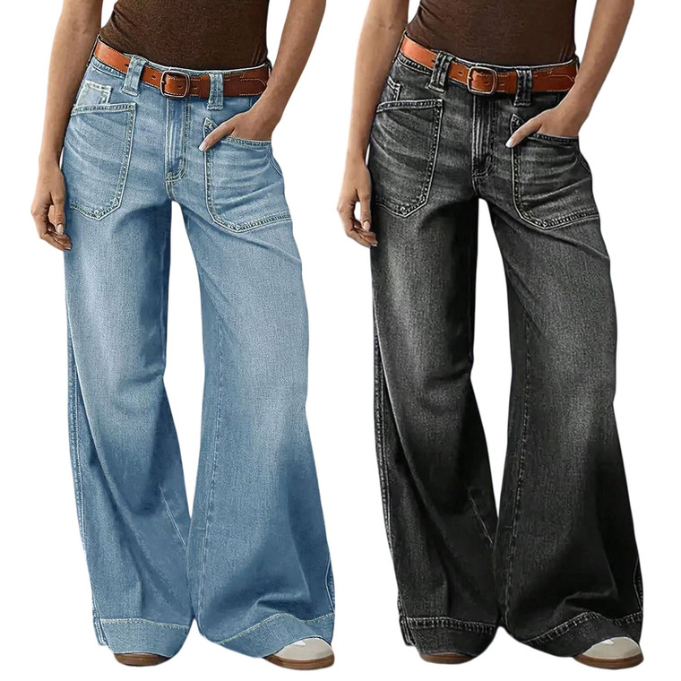 NEW 2603  Women’s Wide Leg Denim Look Trousers Casual Loose Jeans Y050
