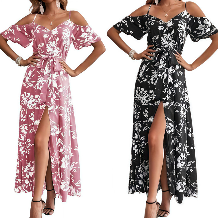 NEW 2604 Women's Floral Boho Maxi Dress Spaghetti Strap V Neck Irregular Hem Summer Beach Slip Dress  J082
