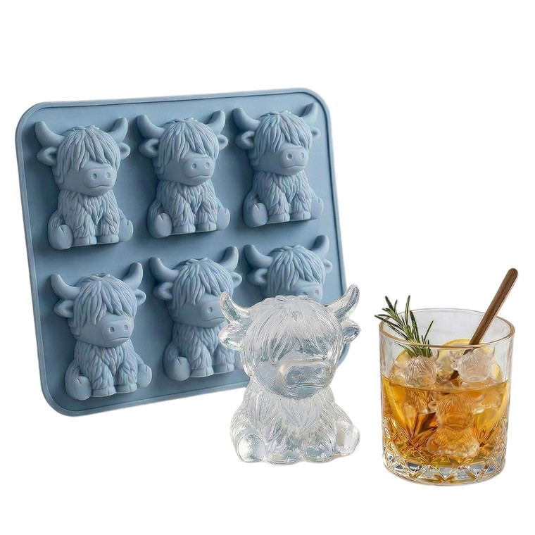 NEW 2604  3D Highland Cow Silicone Ice Cube Tray Funny Whiskey Ice Mold Gift Y087