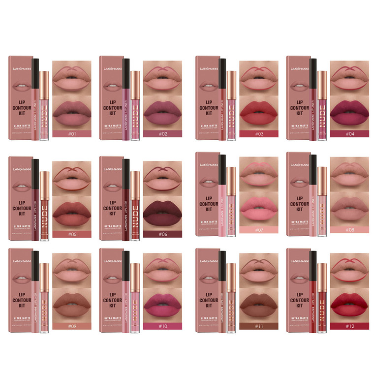 NEW 2604 Langmanni 2-Piece Matte Lip Kit Liquid Lipstick & Lip Liner Set Waterproof Long Lasting   Y090