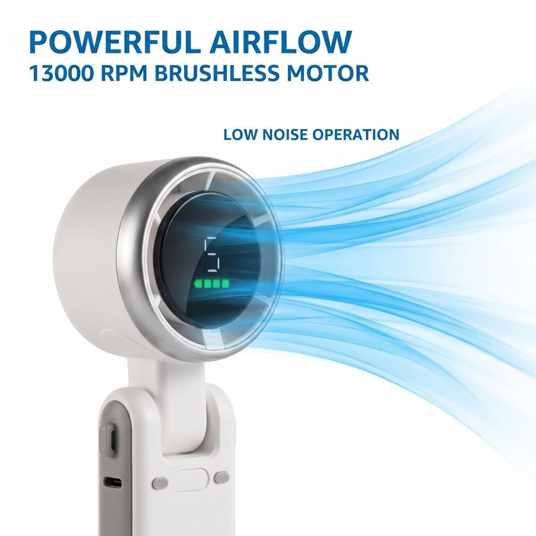 NEW 2604 Handheld Turbo Fan, Foldable Portable Fan with Brushless Motor, 5 Speeds, LED Display, 3600mAh Rechargeable for Home Office Travel J123