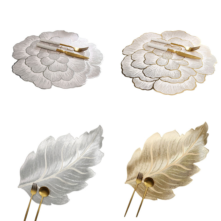 NEW 2604   Luxury Leaves  Peony flowers PVC Placemat  Washable Heat Resistant Dining Table Mat  Y096
