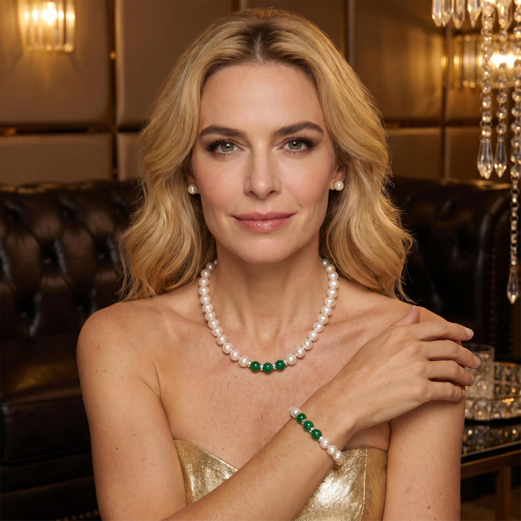 NEW 2605  Lumea Natural Freshwater Pearl Jewellery Set 7-8mm Pearl Necklace Bracelet and Earrings  Y117
