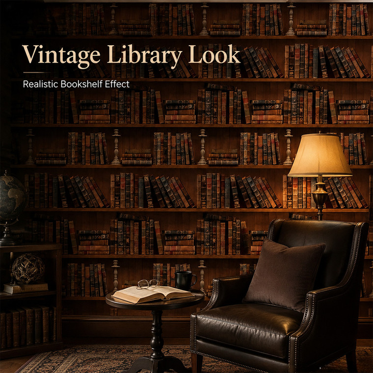 NEW 2606 Self-Adhesive Retro Bookshelf Wallpaper 45cm x 10m – PVC Wall Covering B202