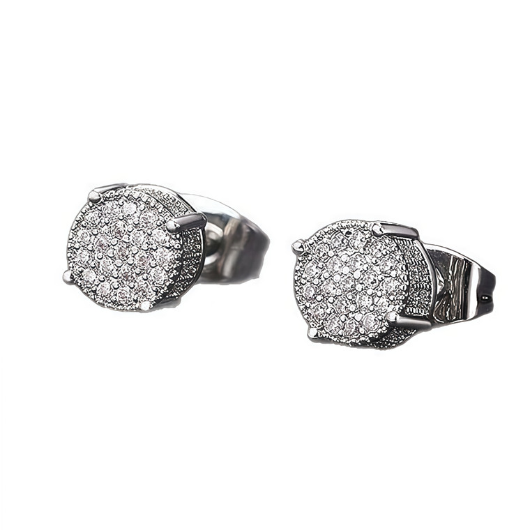NEW 2607 Men's Round CZ Stud Earrings Stainless Steel Hip Hop Iced Out Earrings Cubic Zirconia Fashion Jewelry Gift J191