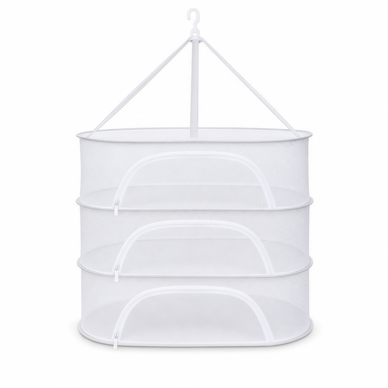 NEW 2607 3-Tier Hanging Mesh Drying Rack, 60 x 40 cm Foldable Food Dehydrator with Zipper Doors J198